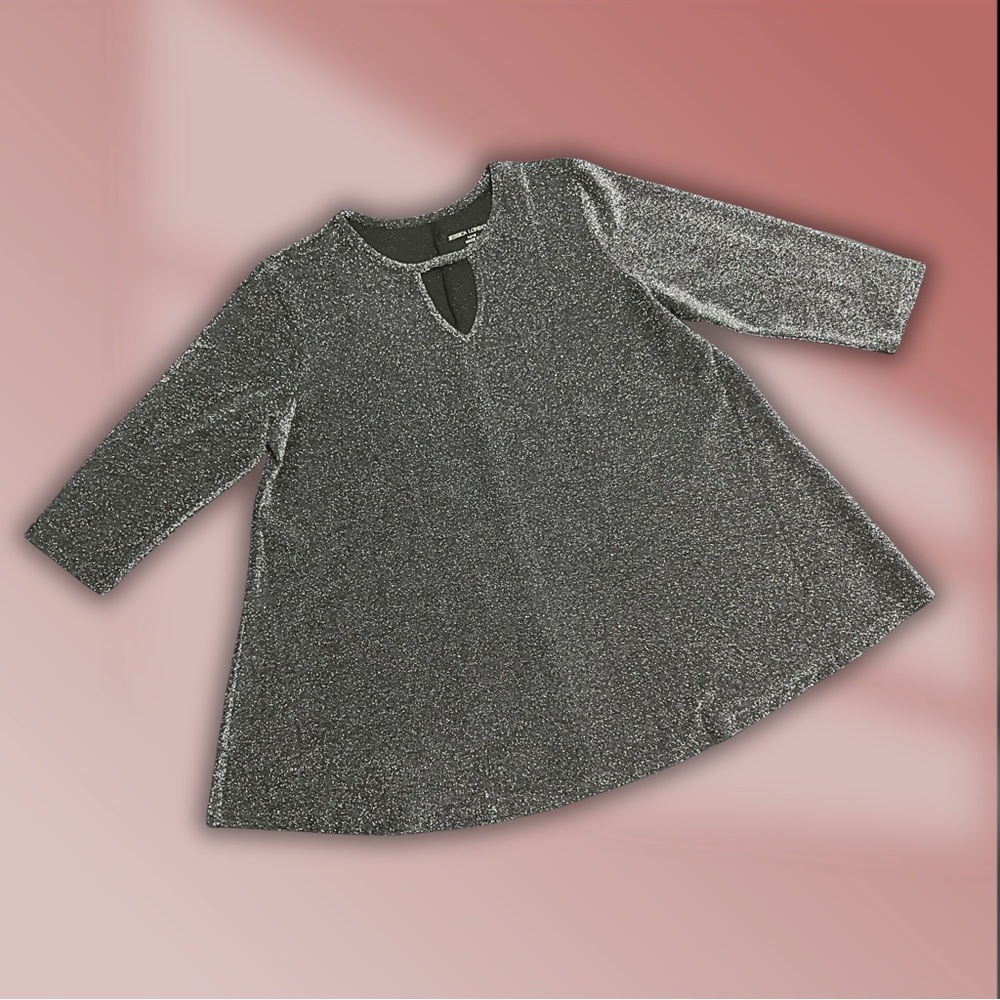 Jessica London Womens 14/16 Black Silver Metallic Sparkle Flare Hem Blouse Top - Picture 4 of 5